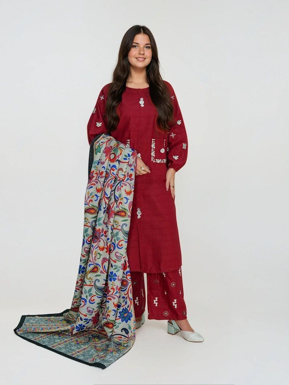 Doha Embroidered + shawl 3pcs Ca_closet