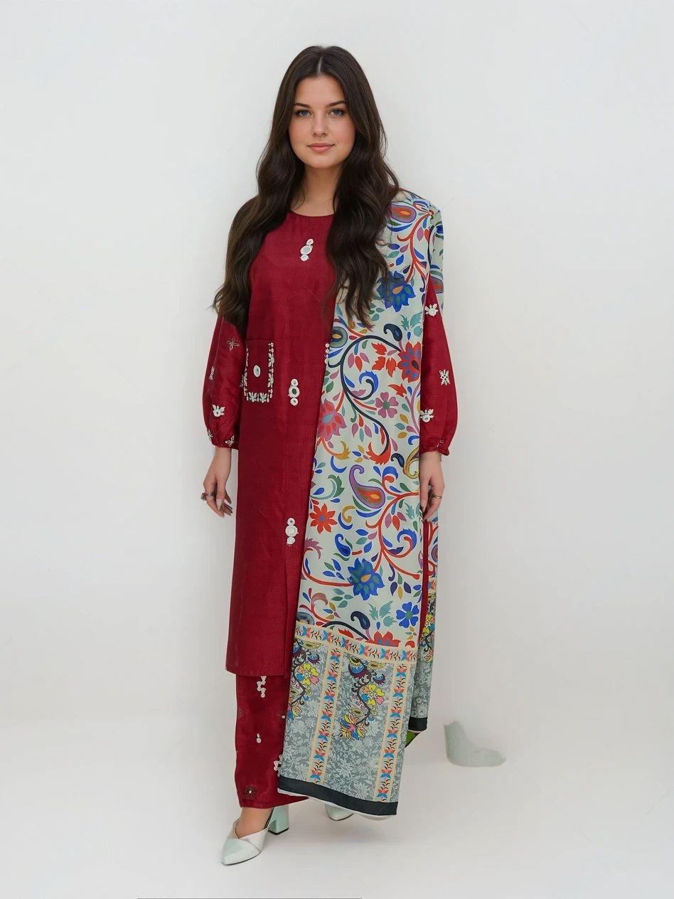 Doha Embroidered + shawl 3pcs Ca_closet