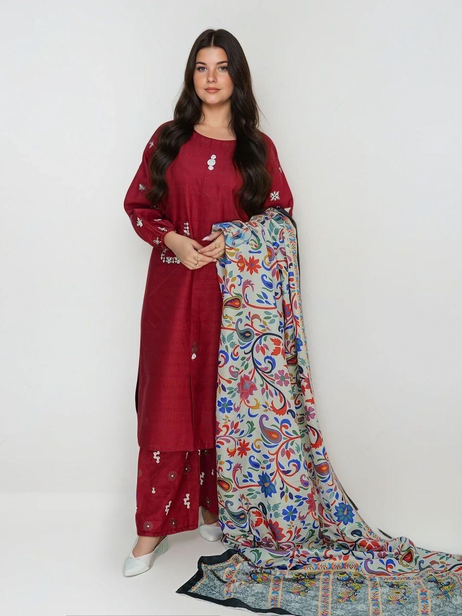 Doha Embroidered + shawl 3pcs Ca_closet