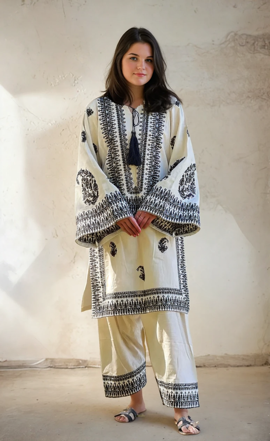 White Bloom Embroidered 2pcs